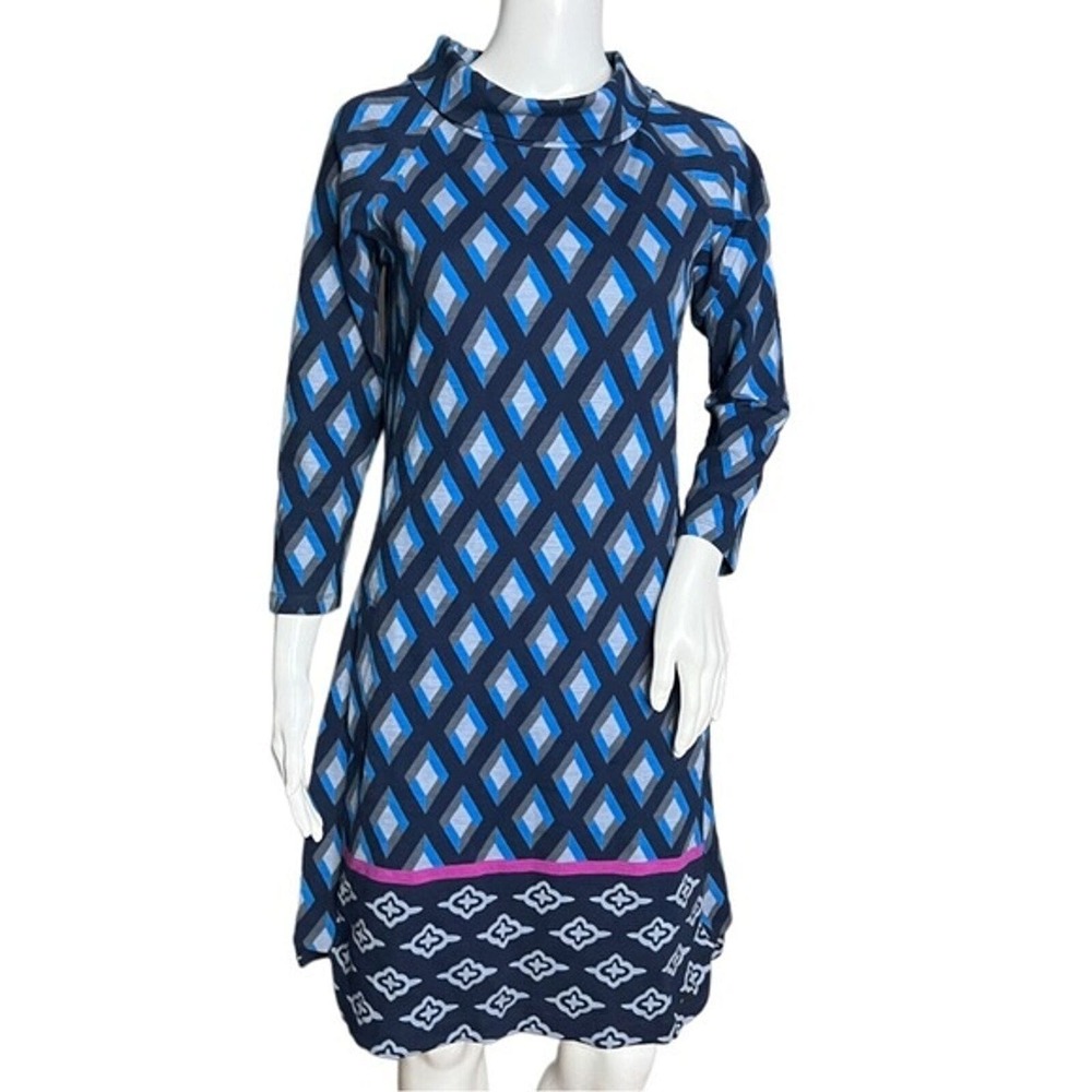 Hatley Dress Womens 6 Peggy Pocketed Hepburn Blue Diamond Pattern Pink Stripe
